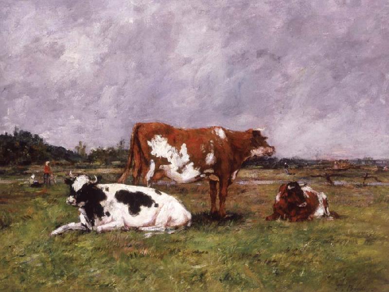 Eugene Boudin Cows in a Pasture Norge oil painting art